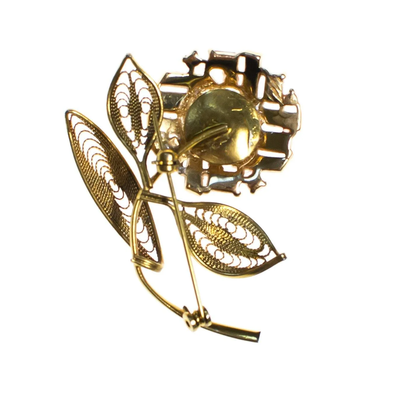 Vintage 1940s Red Rhinestone Flower Brooch, Pin, Clear Rhinestones, Gold Tone Setting, Brooches and Pins
