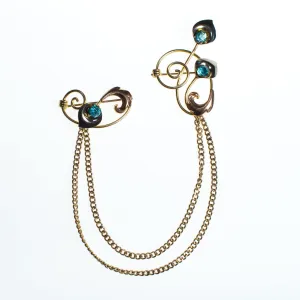Vintage 1940s Van Dell Chatelaine Brooch, Blue Rhinestones, Gold Tone Setting, Brooches and Pins