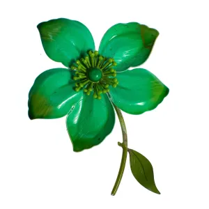 Vintage 1950s  Green Painted Enamel Flower Brooch, Pin