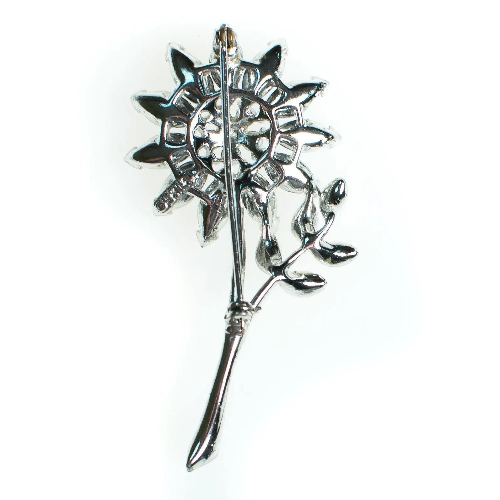 Vintage 1950s Lisner Brooch, Flower Brooch, Blue Rhinestones, Silver Tone Brooch, Brooches and pins