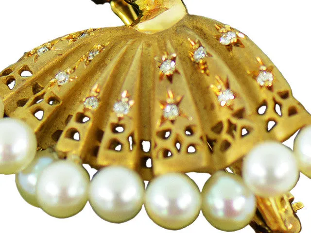 Vintage Ballerina Diamond & Akoya Pearl Brooch
