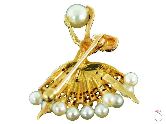 Vintage Ballerina Diamond & Akoya Pearl Brooch