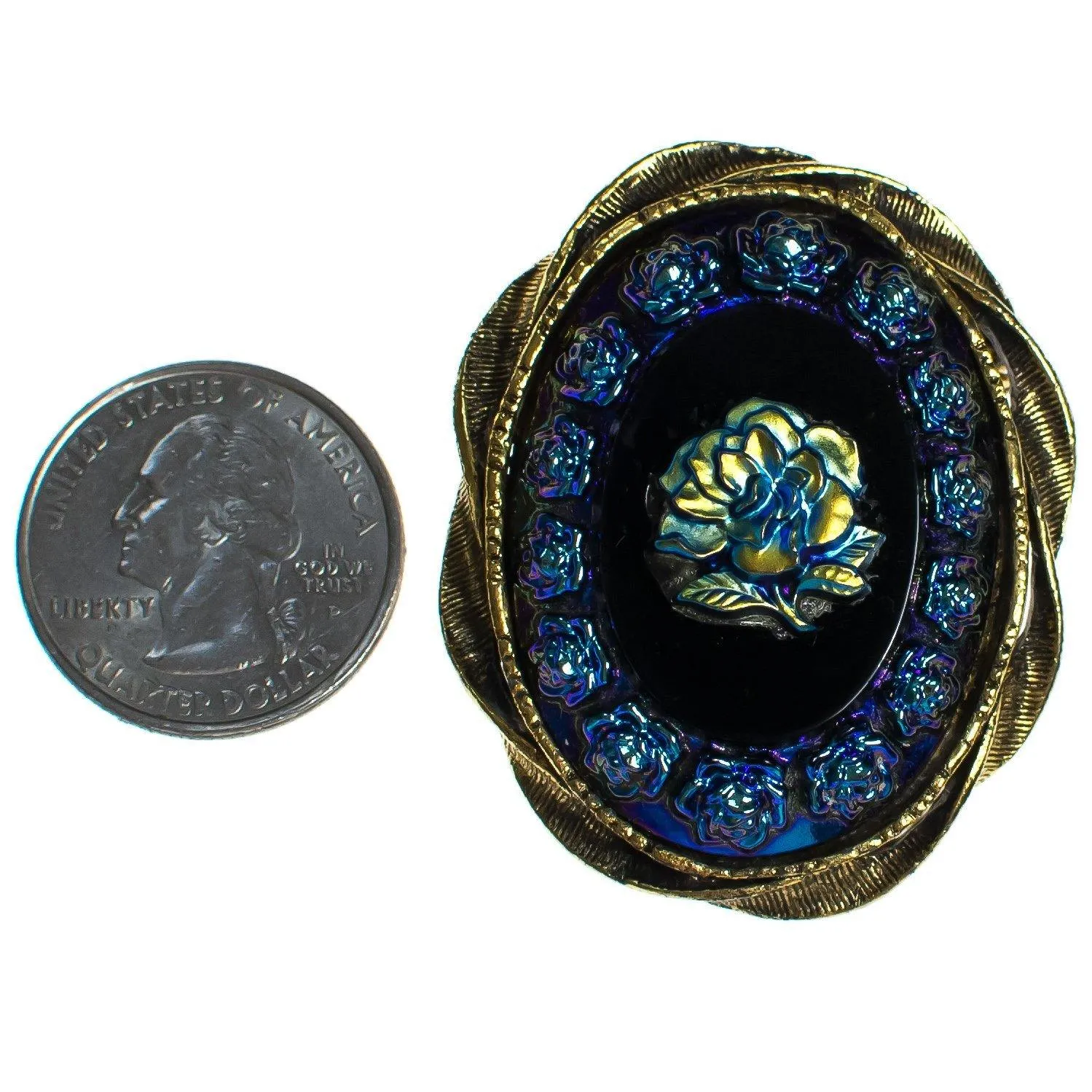 Vintage Blue Aurora Borealis Rose Cameo Brooch