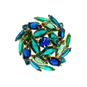 Vintage Blue Rhinestones, Green Rhinestones Brooch, Gold Tone Setting,. Brooches and Pins