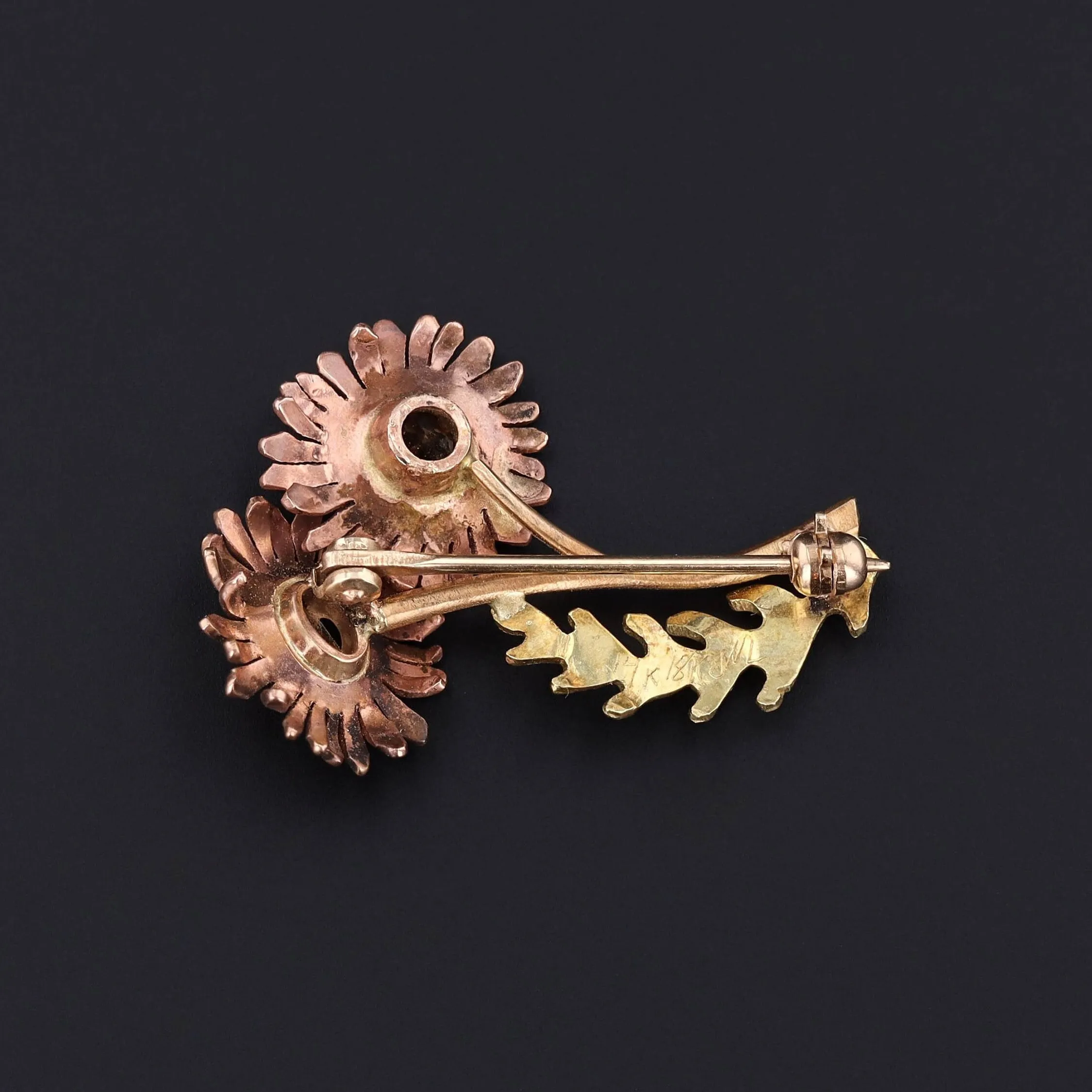 Vintage Citrine Daisy Brooch Rose and Yellow Gold