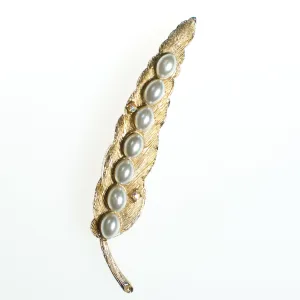 Vintage Coro Leaf Brooch, Faux Pearls, Aurora Borealis Rhinestones, Gold Tone Setting, Brooches and Pins