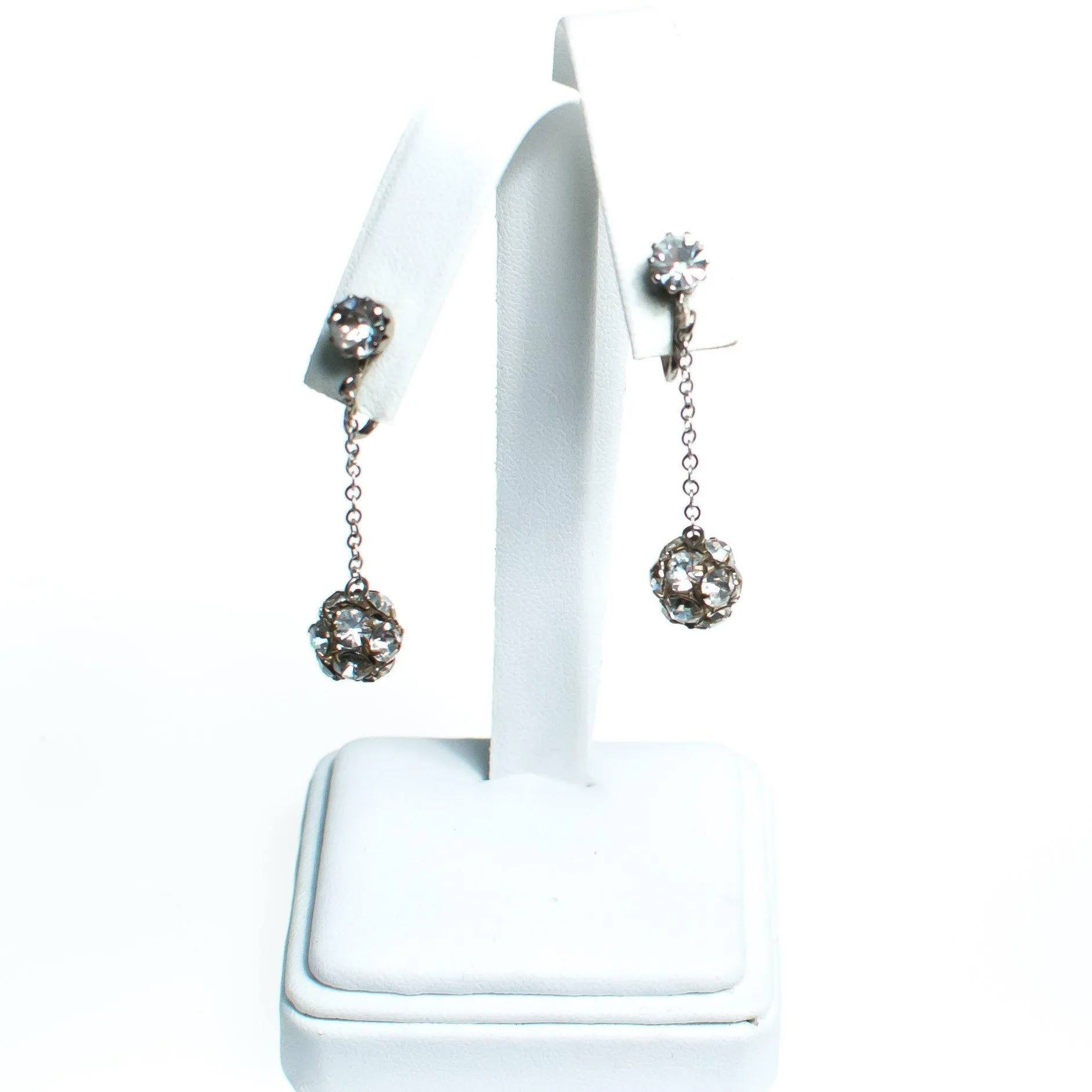 Vintage Crystal Ball Statement Earrings, Diamante Crystals, Clip-on Dangle Earrings