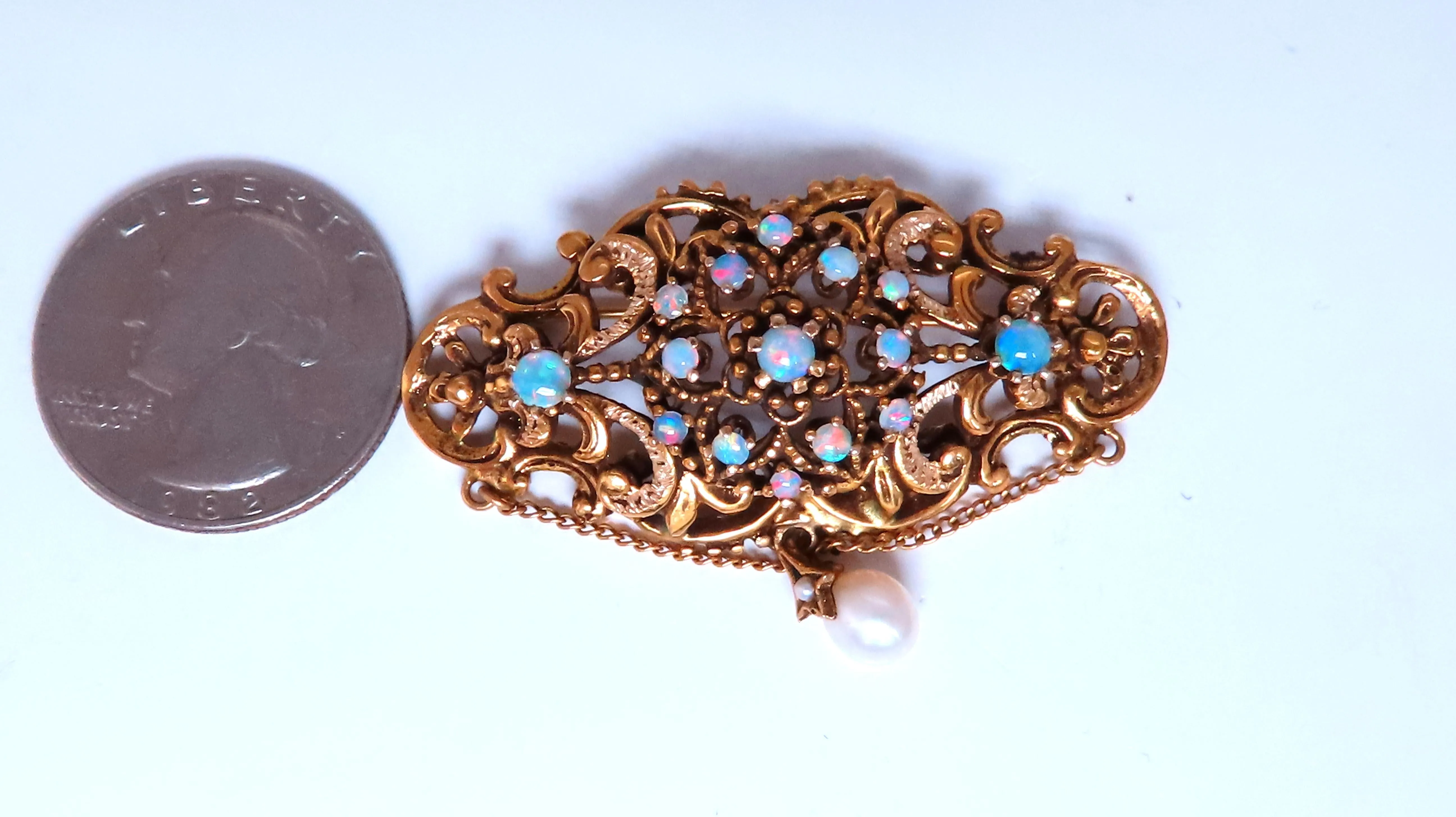 Vintage Edwardian Natural Opal Pin 14kt Pendant 12368