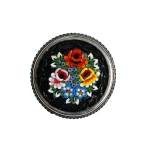 Vintage Flower Italian Mosaic Brooch, Silver Tone Setting, Brooches and Pins