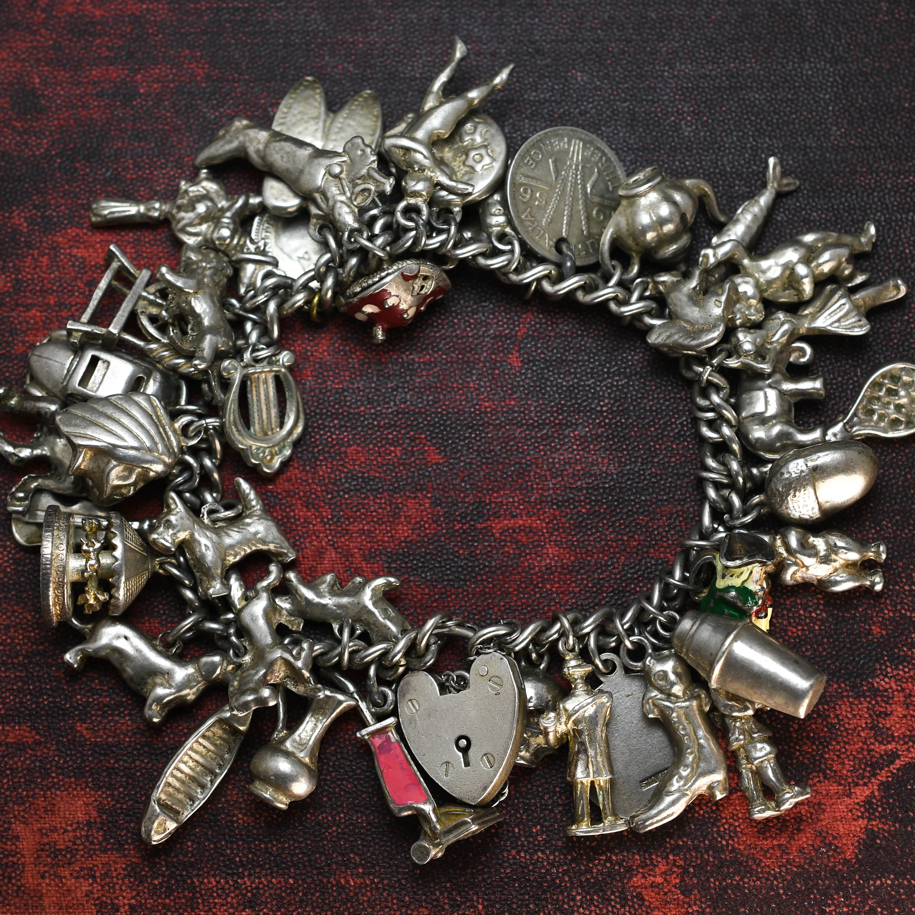 Vintage Fully Loaded Silver Charm Bracelet