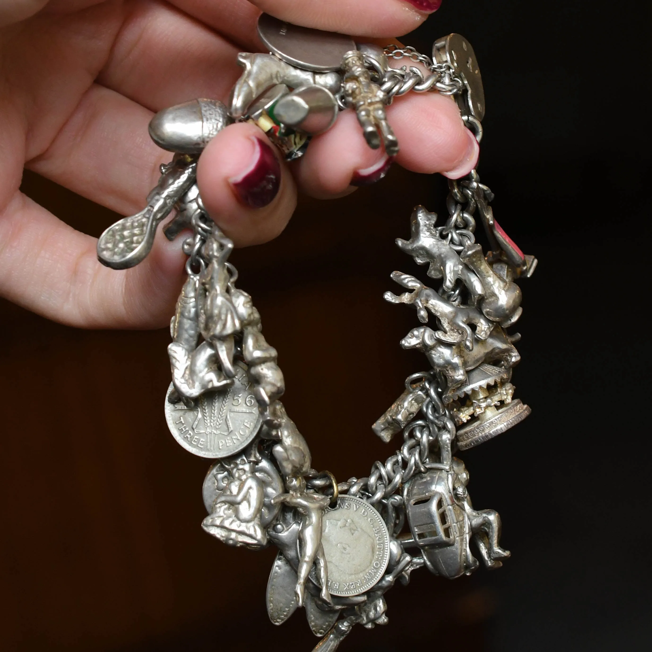 Vintage Fully Loaded Silver Charm Bracelet