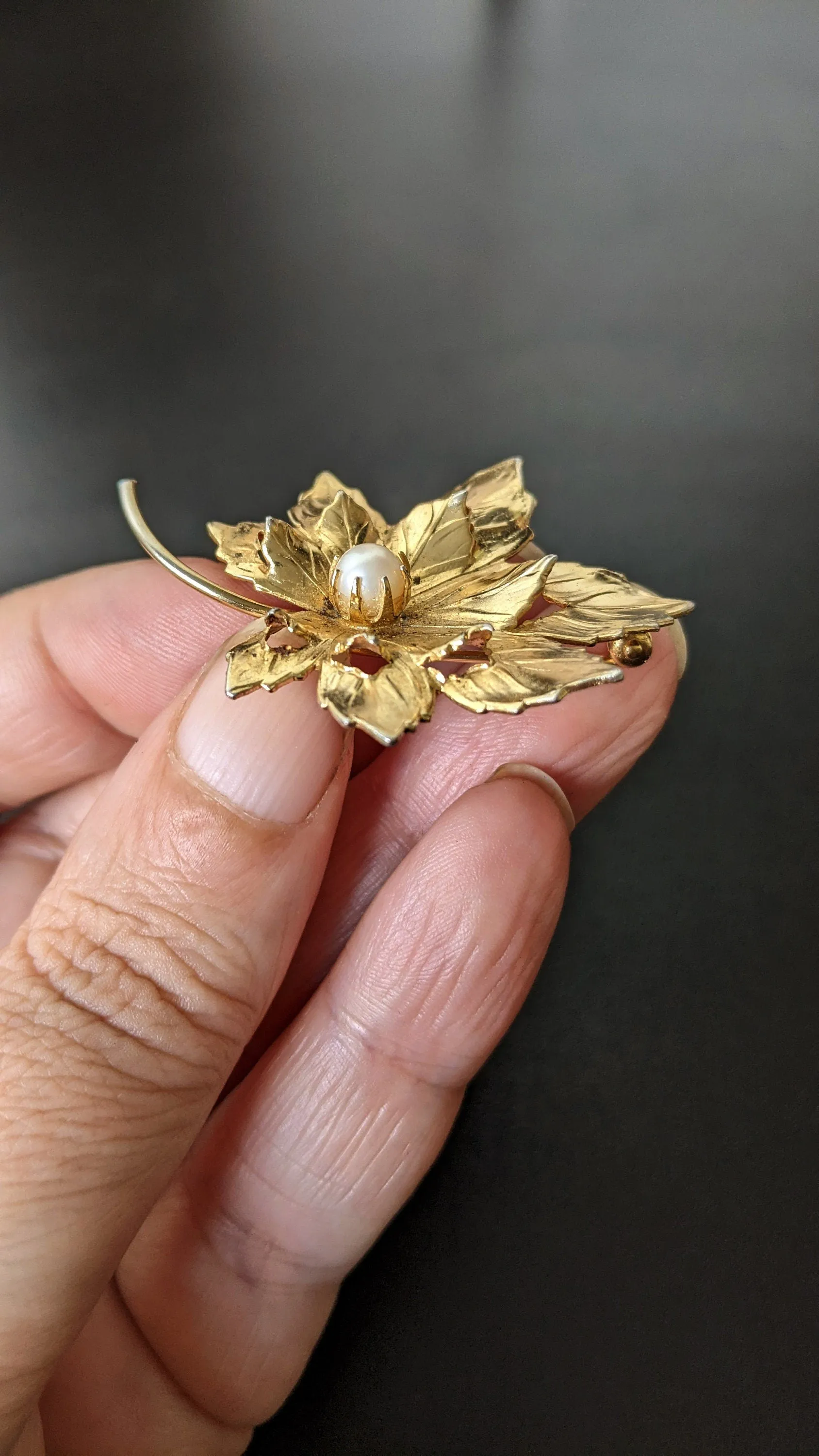 Vintage Gold Plated Maple Leaf Brooch, Botanical Autumn Leaves Pin