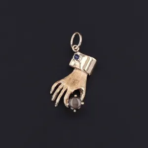 Vintage Hand Holding Gray Star Sapphire Charm of 14k Gold