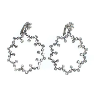 Vintage Huge Rhinestone Doorknocker Statement Earrings, Diamante Crystals, Dangle, Statement Earrings, Silver Tone Setting, Clip-on