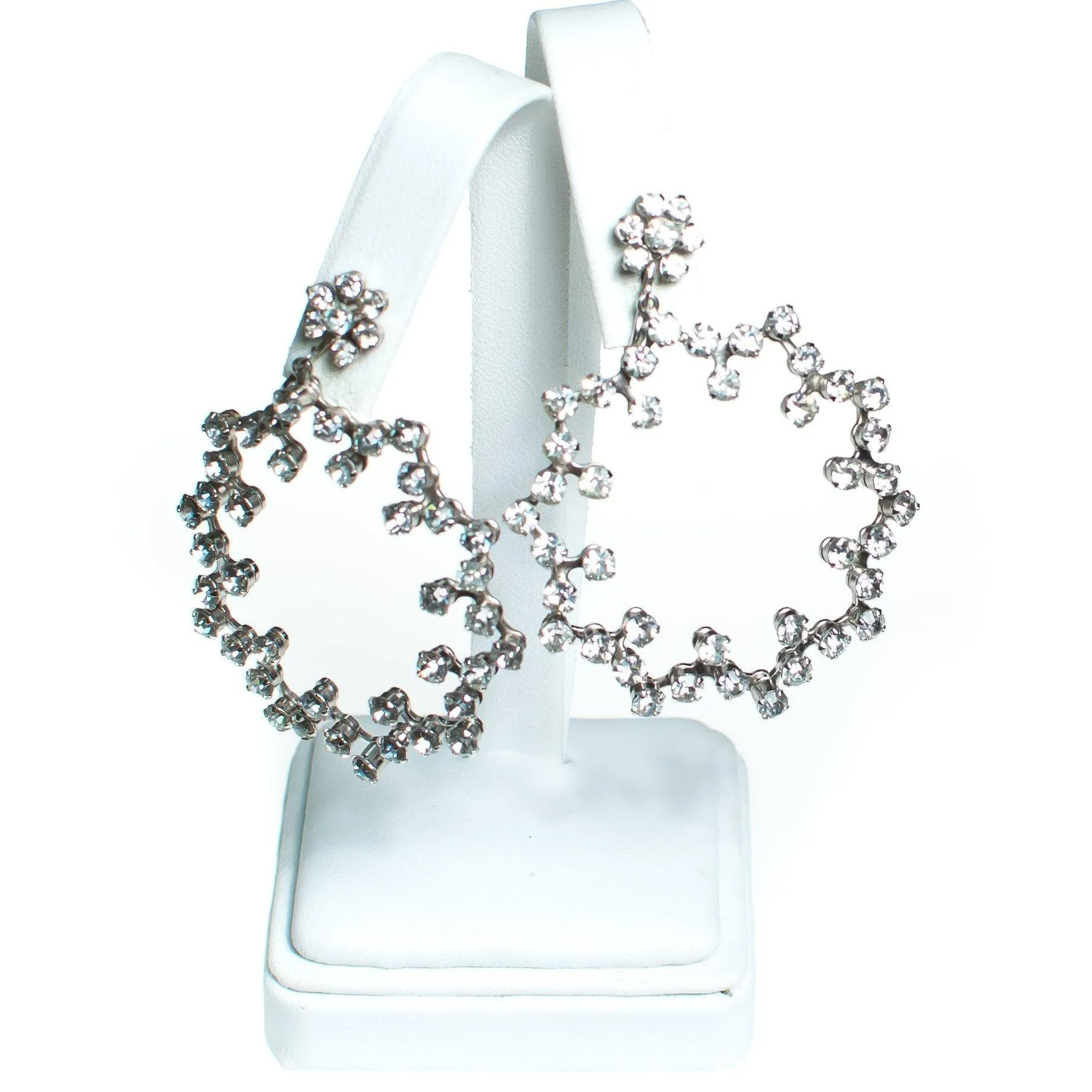 Vintage Huge Rhinestone Doorknocker Statement Earrings, Diamante Crystals, Dangle, Statement Earrings, Silver Tone Setting, Clip-on