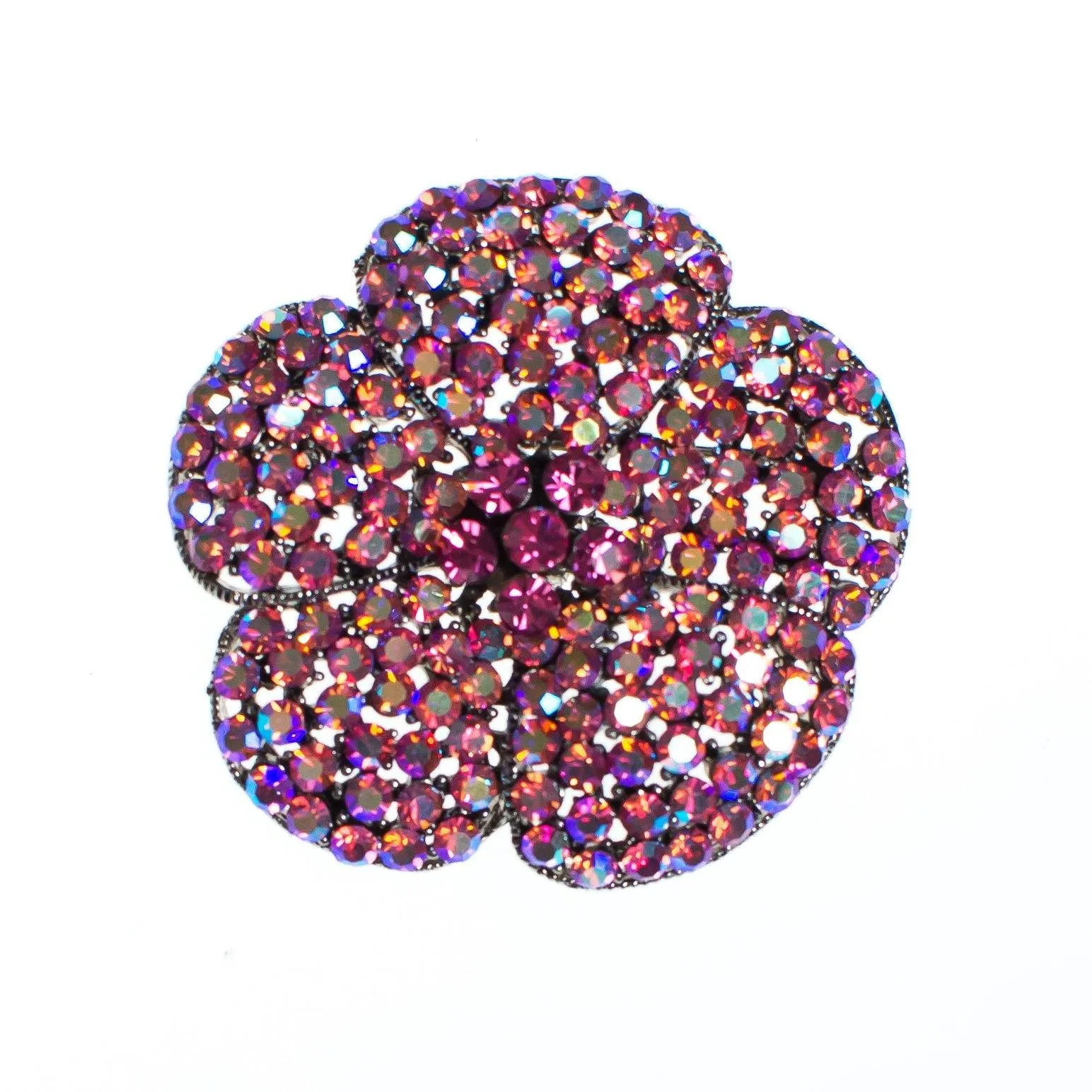 Vintage Large Pink Rhinestone Flower Brooch