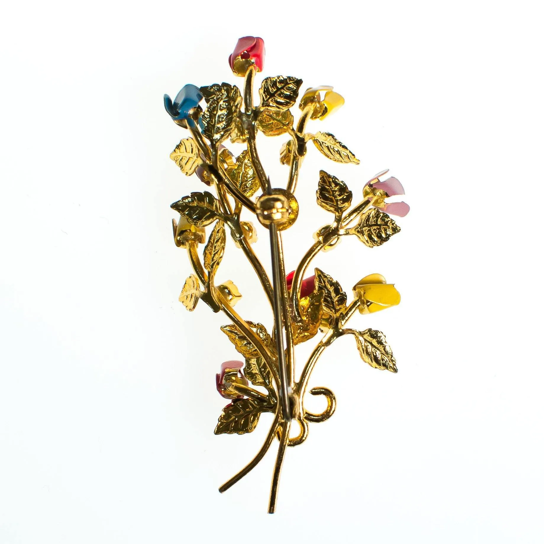 Vintage Made in Austria Red, Pink, Yellow, and Blue Flower Brooch, Aurora Borealis Rhinestones, Gold Tone Setting, Brooches and Pins