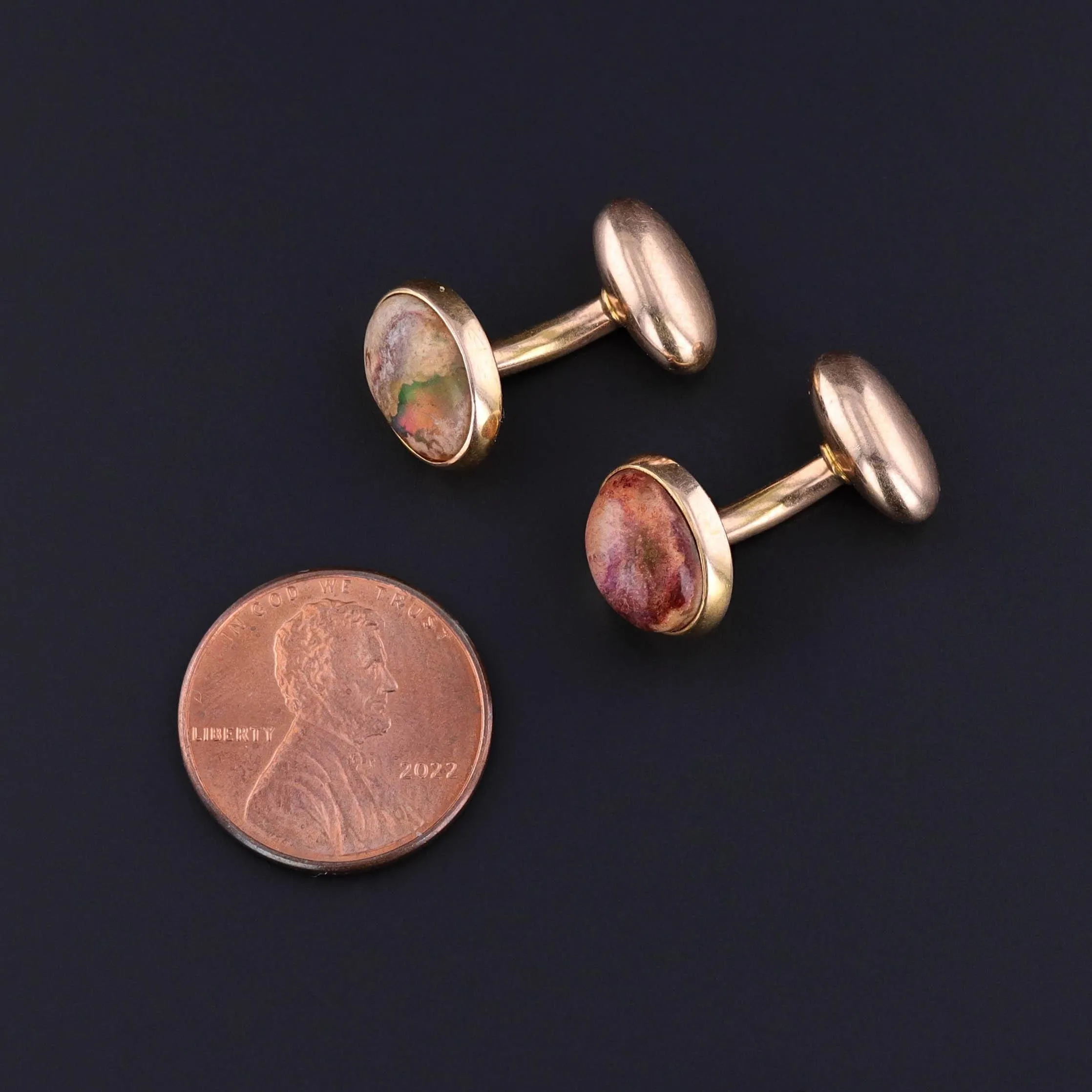 Vintage Mexican Boulder Opal Cuff Links of 14k Gold