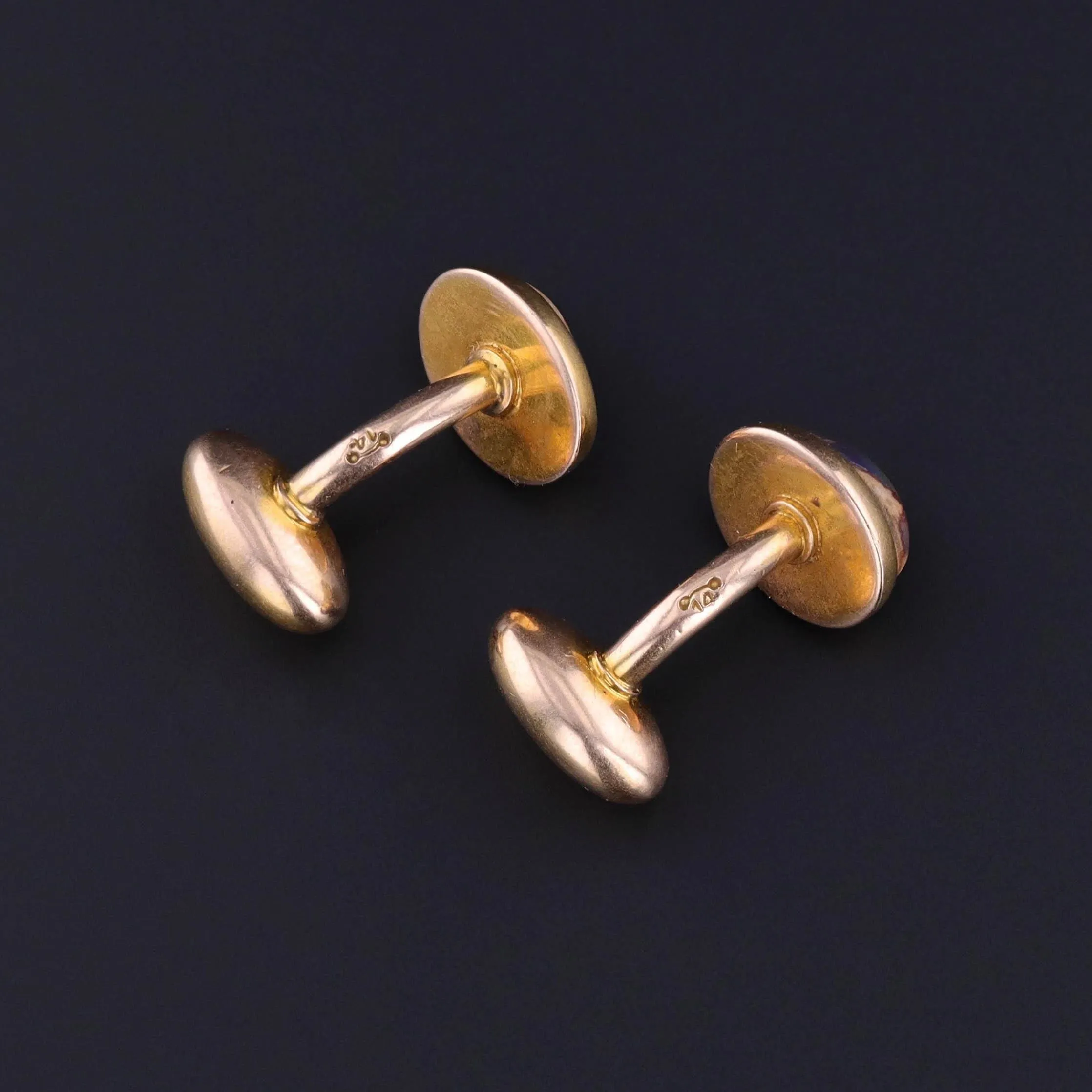 Vintage Mexican Boulder Opal Cuff Links of 14k Gold