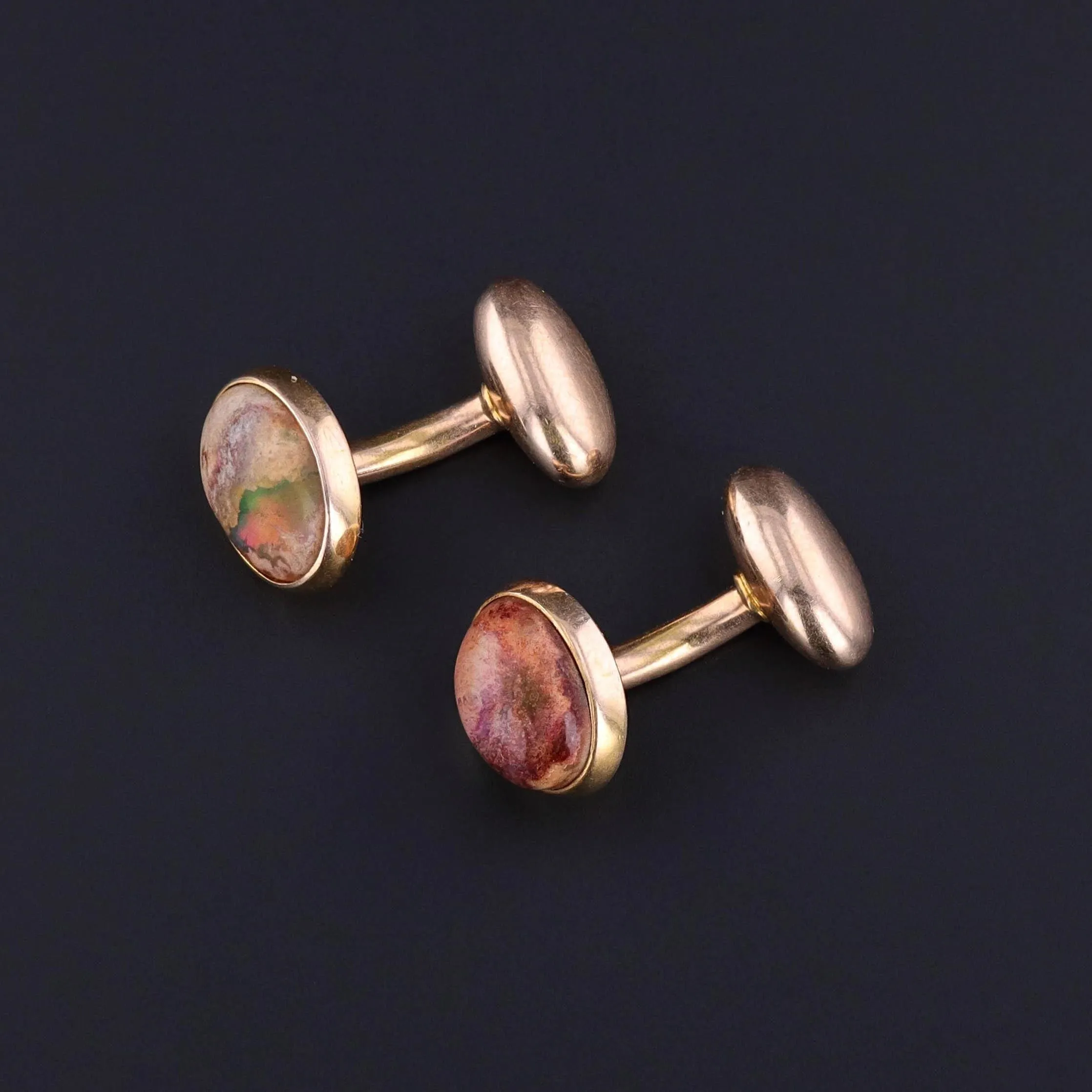 Vintage Mexican Boulder Opal Cuff Links of 14k Gold