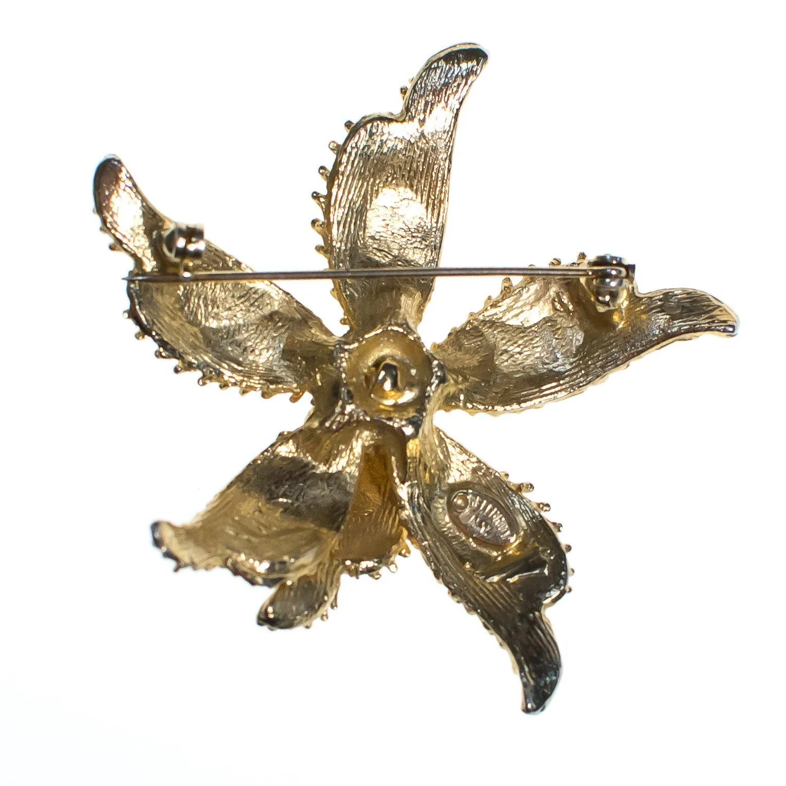 Vintage Mid Century Modern Celebrity NY Gold Flower Brooch, Gold Tone Setting, Brooches and Pins