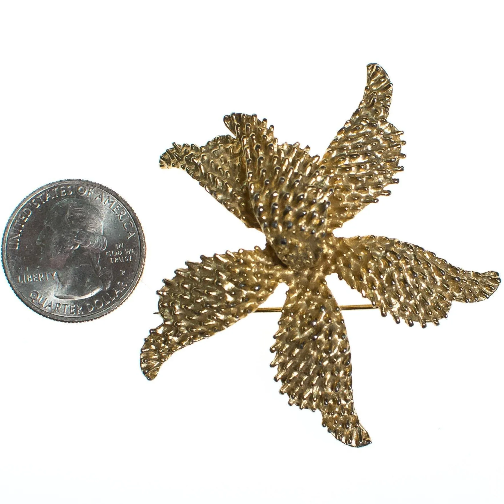 Vintage Mid Century Modern Celebrity NY Gold Flower Brooch, Gold Tone Setting, Brooches and Pins