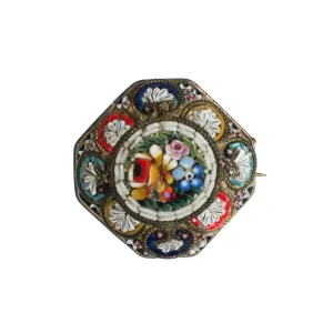 Vintage Mosaic Flower Brooch, Rainbow Flowers, Brooches and Pins, Made in Italy