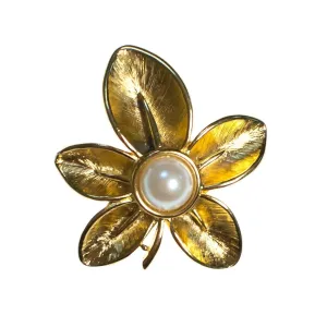 Vintage Napier Flower Brooch, Faux Pearl, Gold Tone Setting, Brooches and Pins