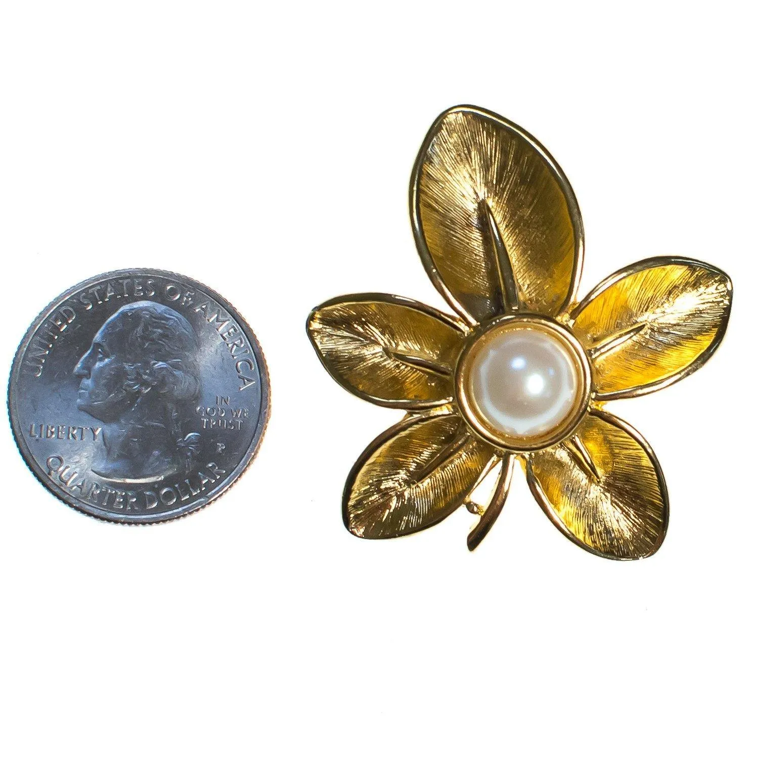 Vintage Napier Flower Brooch, Faux Pearl, Gold Tone Setting, Brooches and Pins