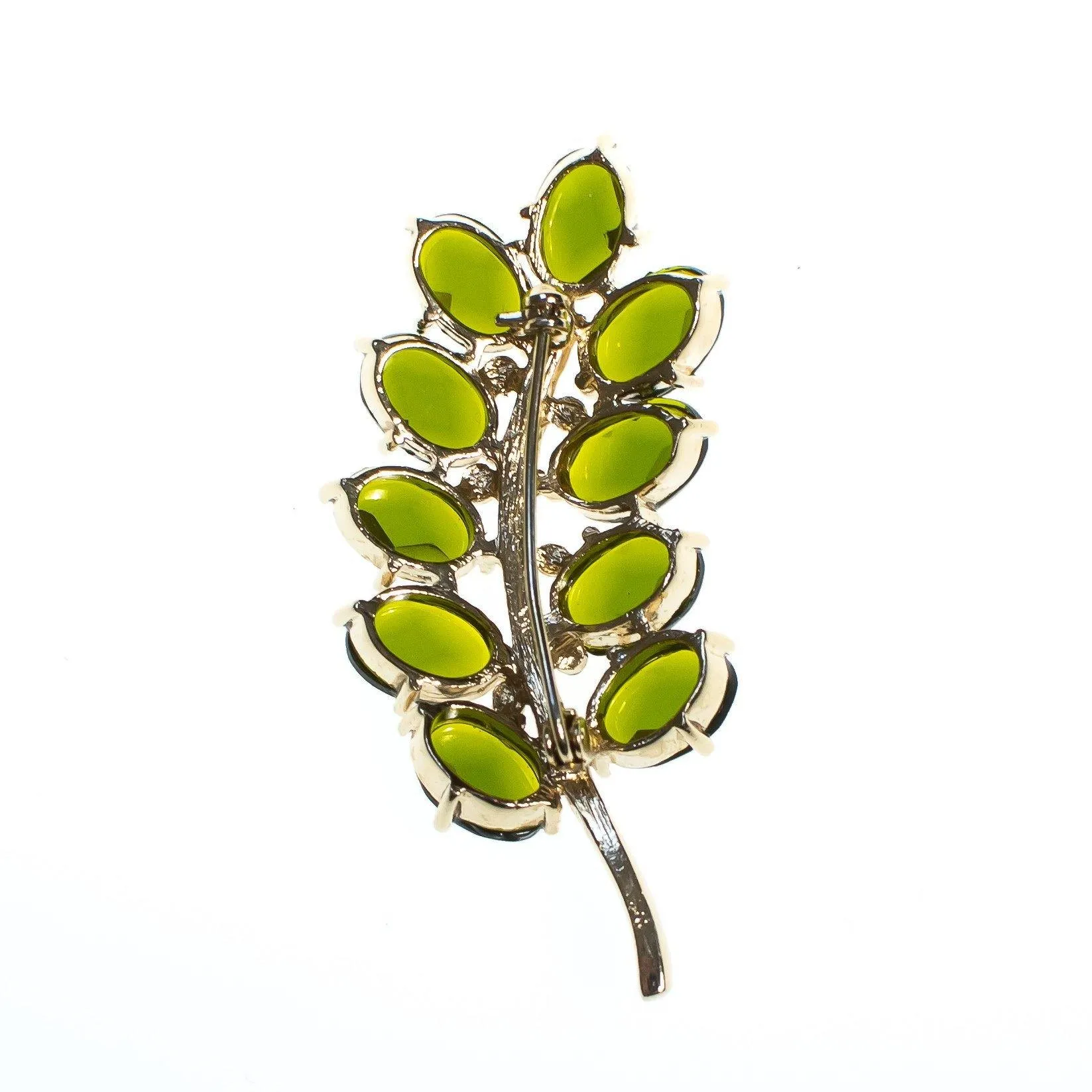 Vintage Olive Green Rhinestone Branch Brooch, Gold Tone Setting, Brooches and Pins