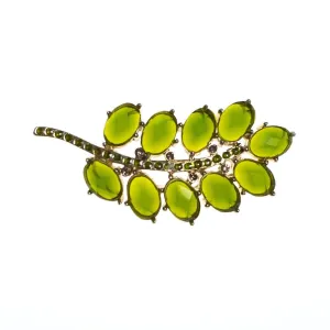 Vintage Olive Green Rhinestone Branch Brooch, Gold Tone Setting, Brooches and Pins