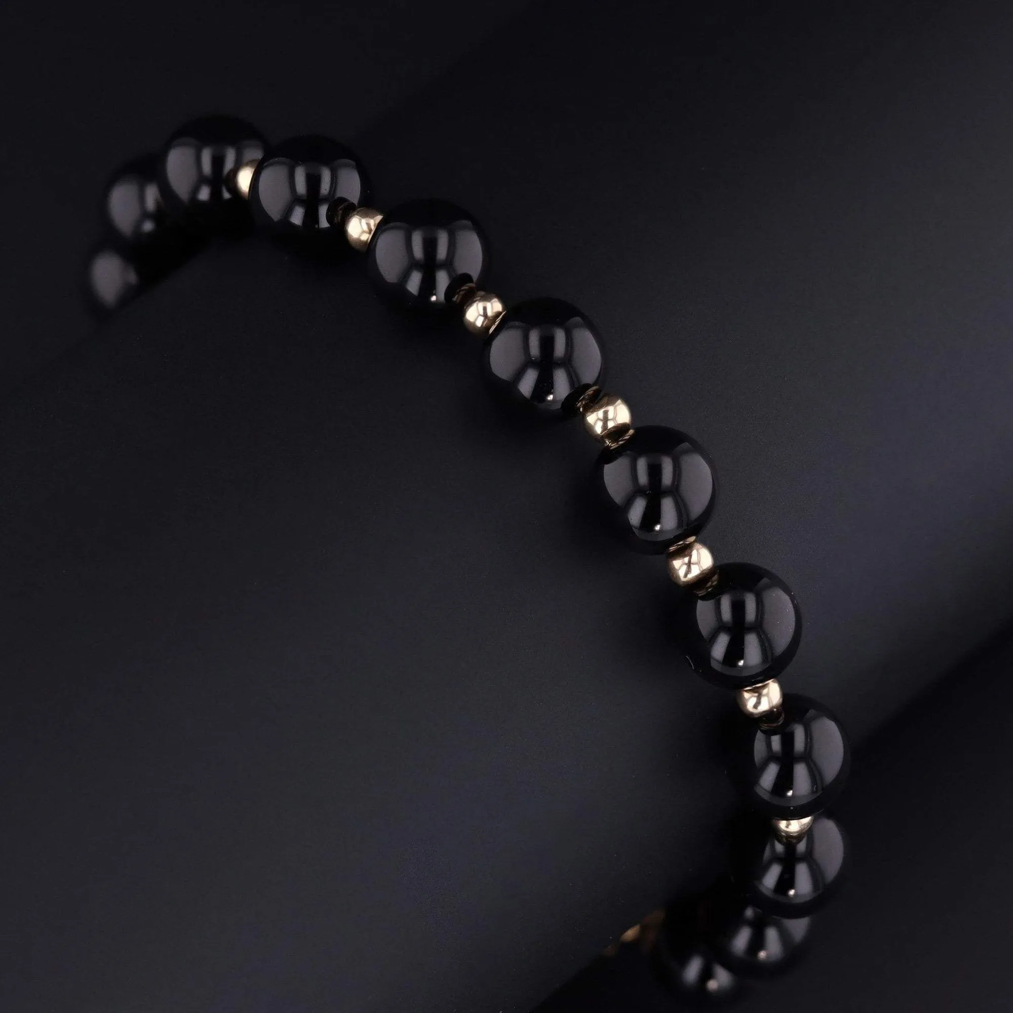 Vintage Onyx Bead Necklace & Bracelet Set | 14k Gold