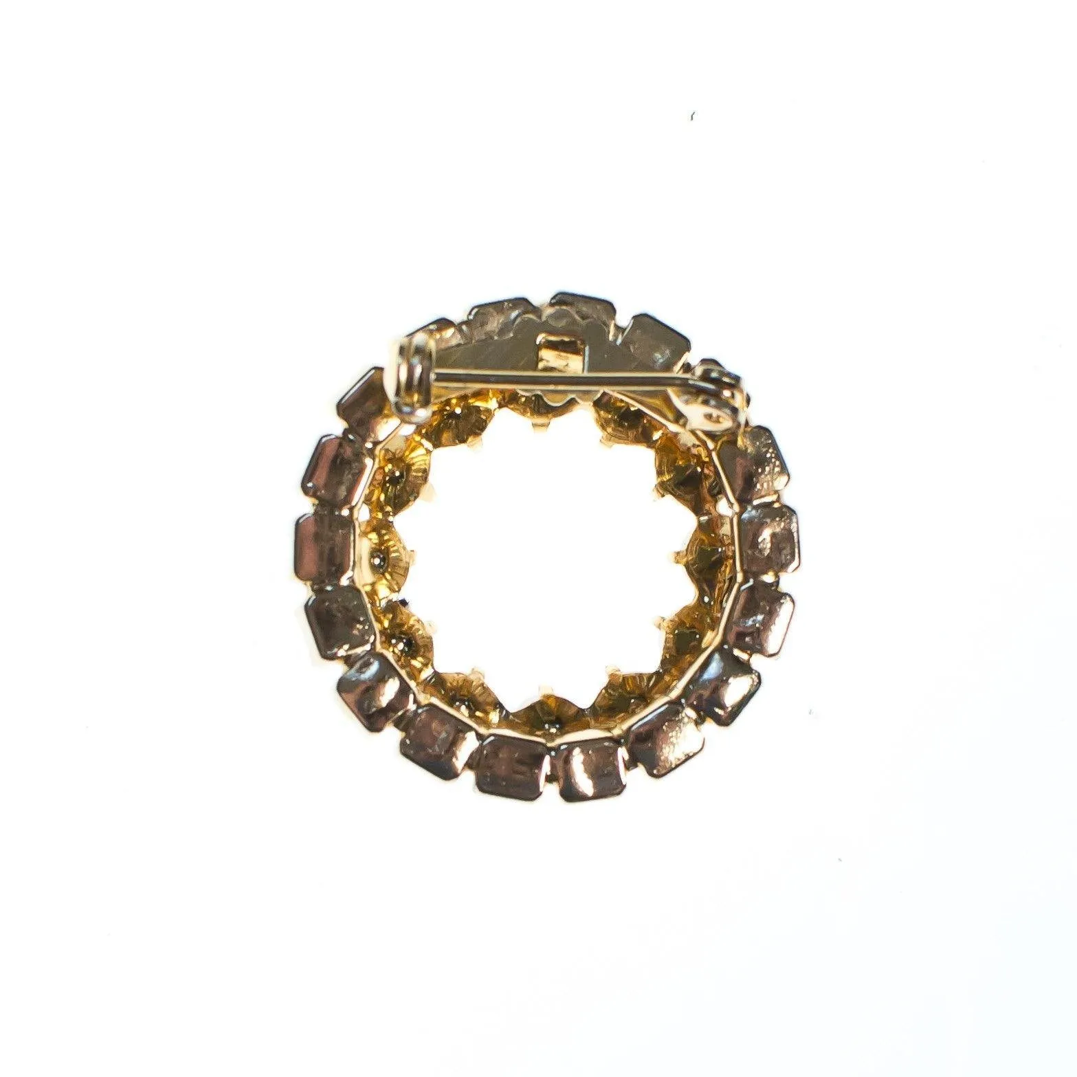 Vintage Pearl and Pink Rhinestone Circle Brooch