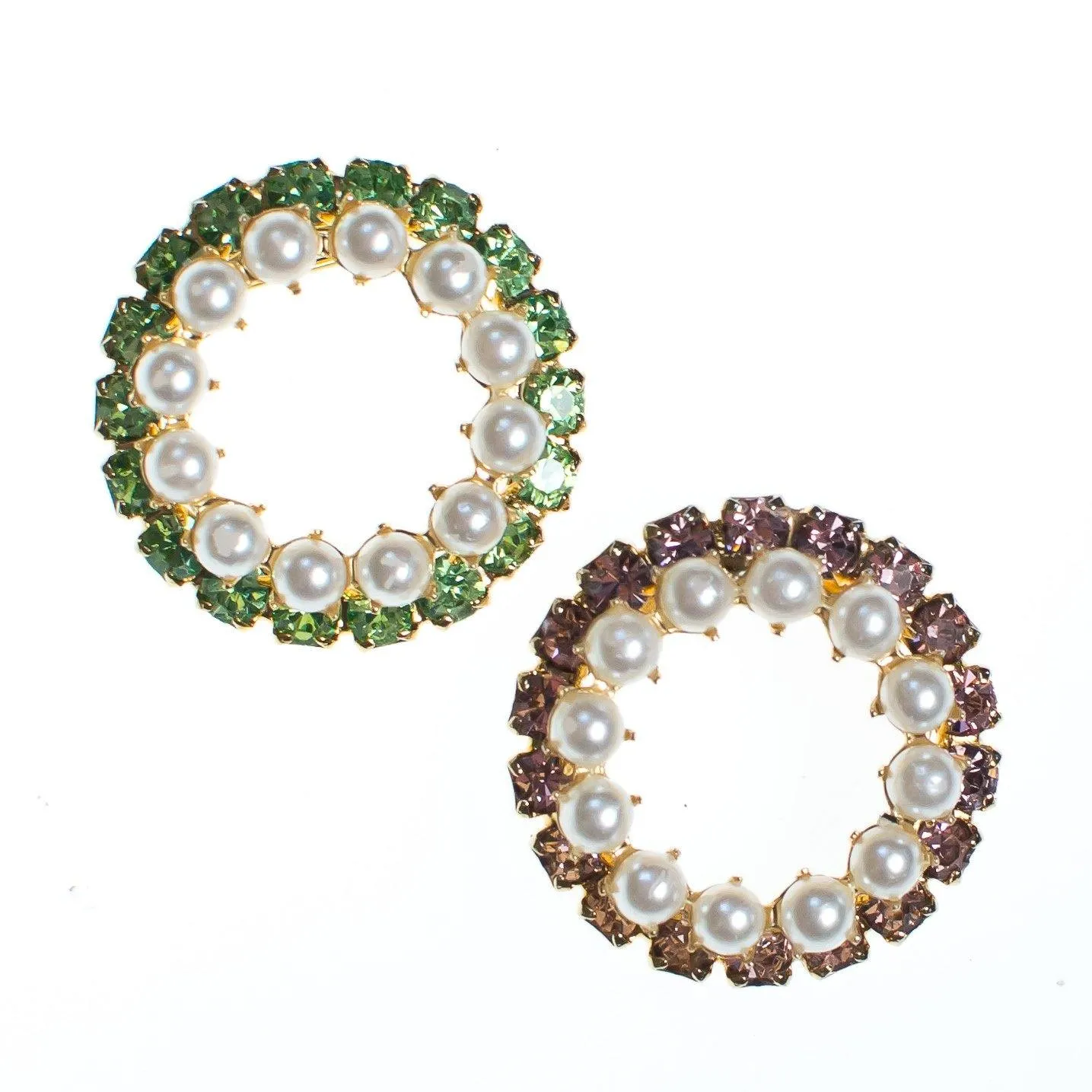 Vintage Pearl and Pink Rhinestone Circle Brooch