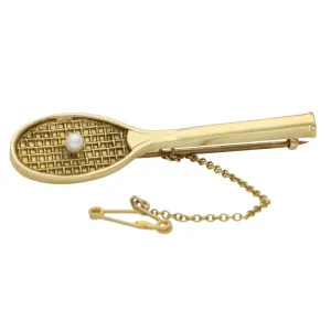 Vintage Pearl Tennis Racket Brooch