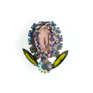Vintage Pink and Purple Aurora Borealis Flower Brooch Silver Tone Setting, Brooches and Pins