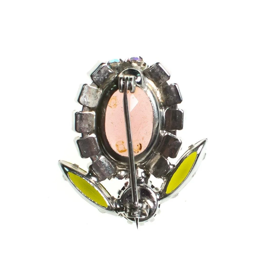 Vintage Pink and Purple Aurora Borealis Flower Brooch Silver Tone Setting, Brooches and Pins
