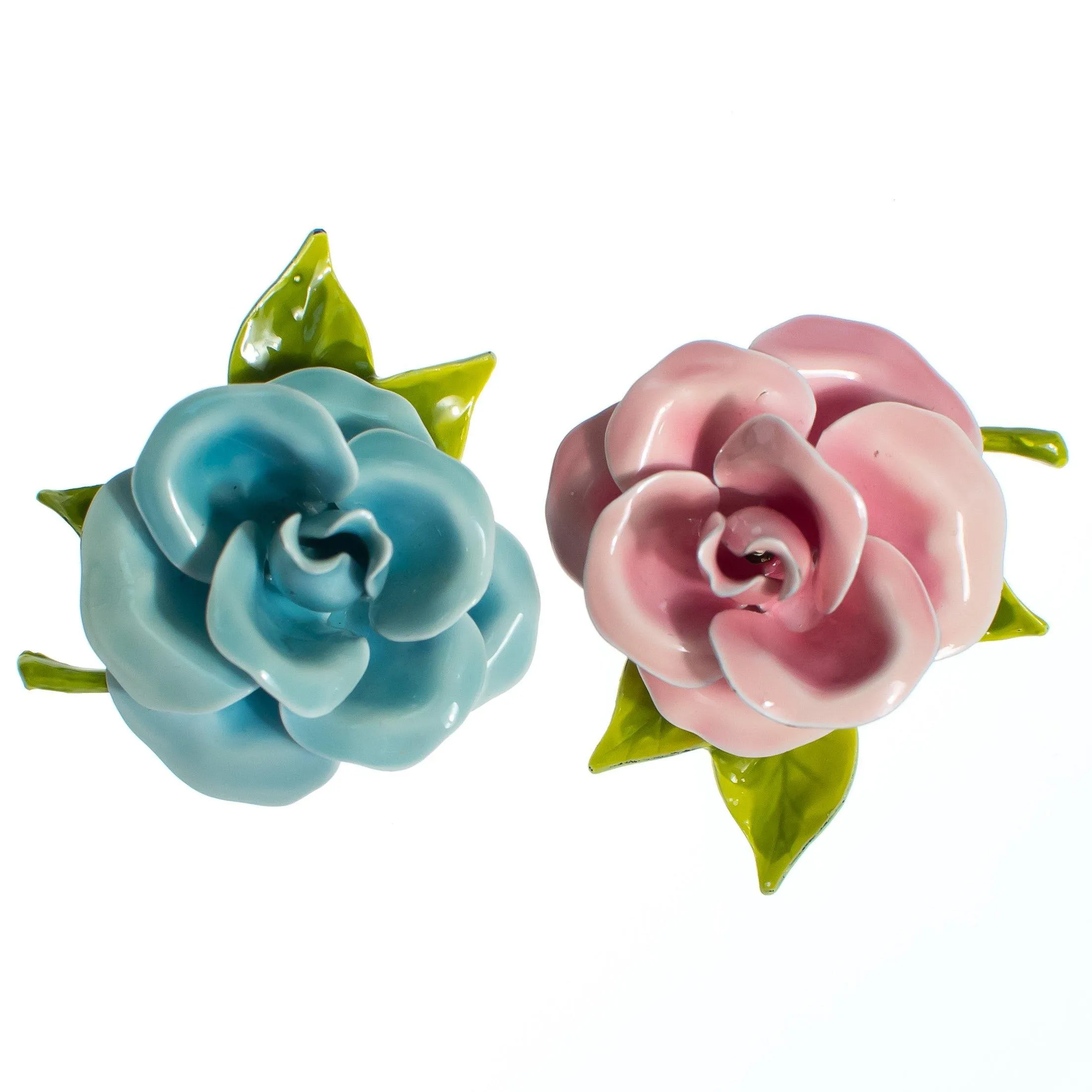 Vintage Pink Enamel Flower Brooch, Green Leaves, Brooches and Pins