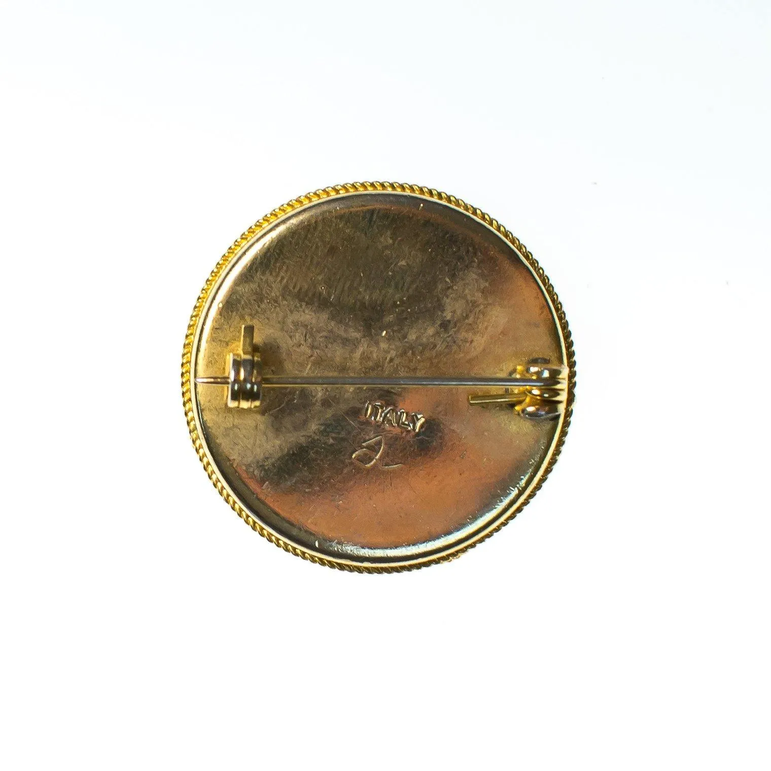 Vintage Round Mosaic Flower Brooch, Made in Italy, Red, Yellow, Green, Blue, and White Flower Mosaic, Gold Tone Setting, Brooches and Pins