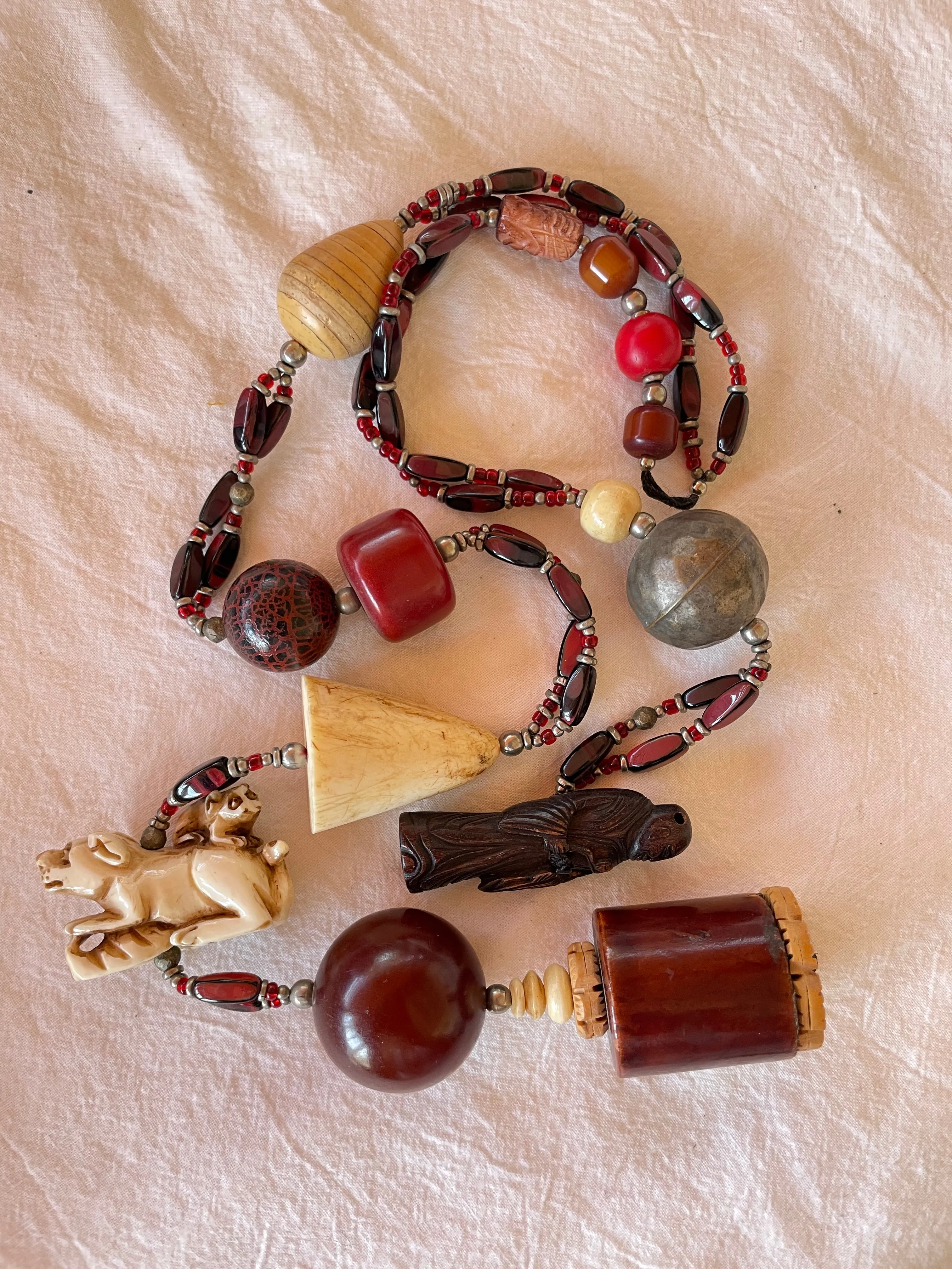 Vintage Sandra Burton Necklace with Animals and Netsuke Carving