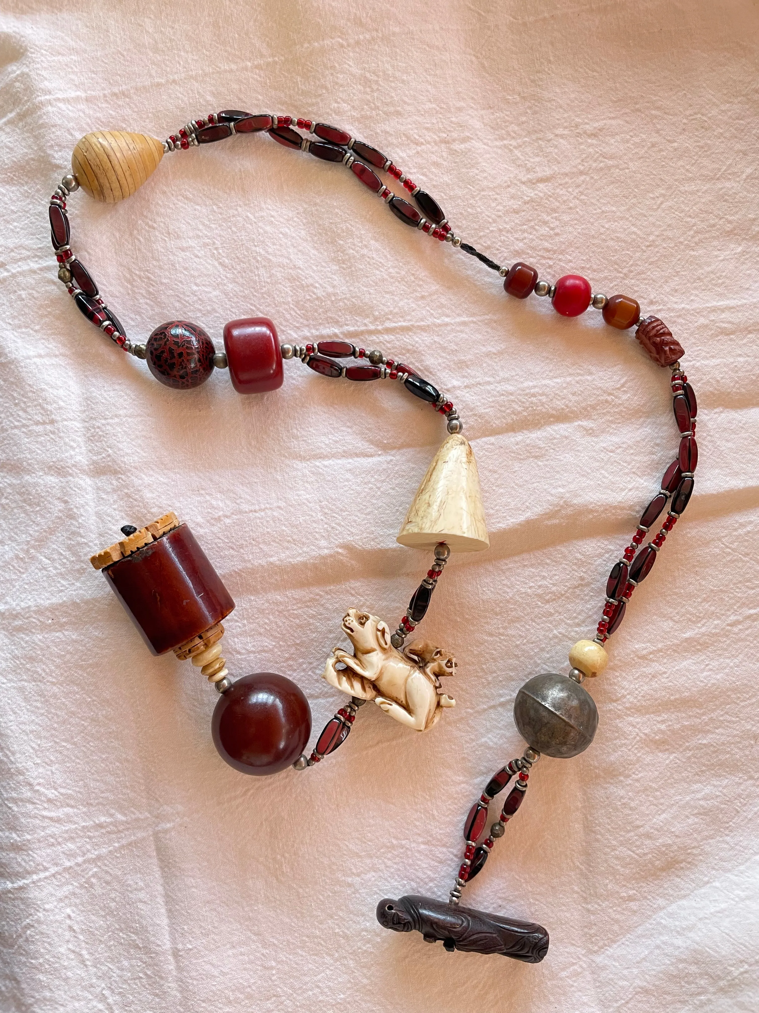 Vintage Sandra Burton Necklace with Animals and Netsuke Carving