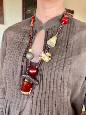 Vintage Sandra Burton Necklace with Animals and Netsuke Carving