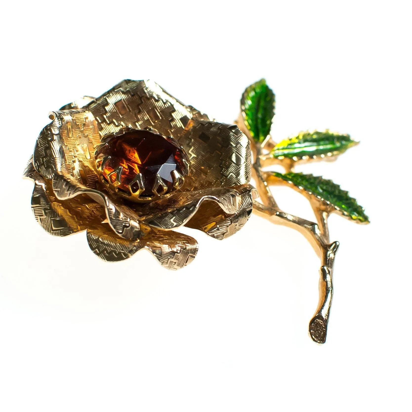 Vintage Sarah Coventry Flower Brooch, Amber Brown Rhinestone Center