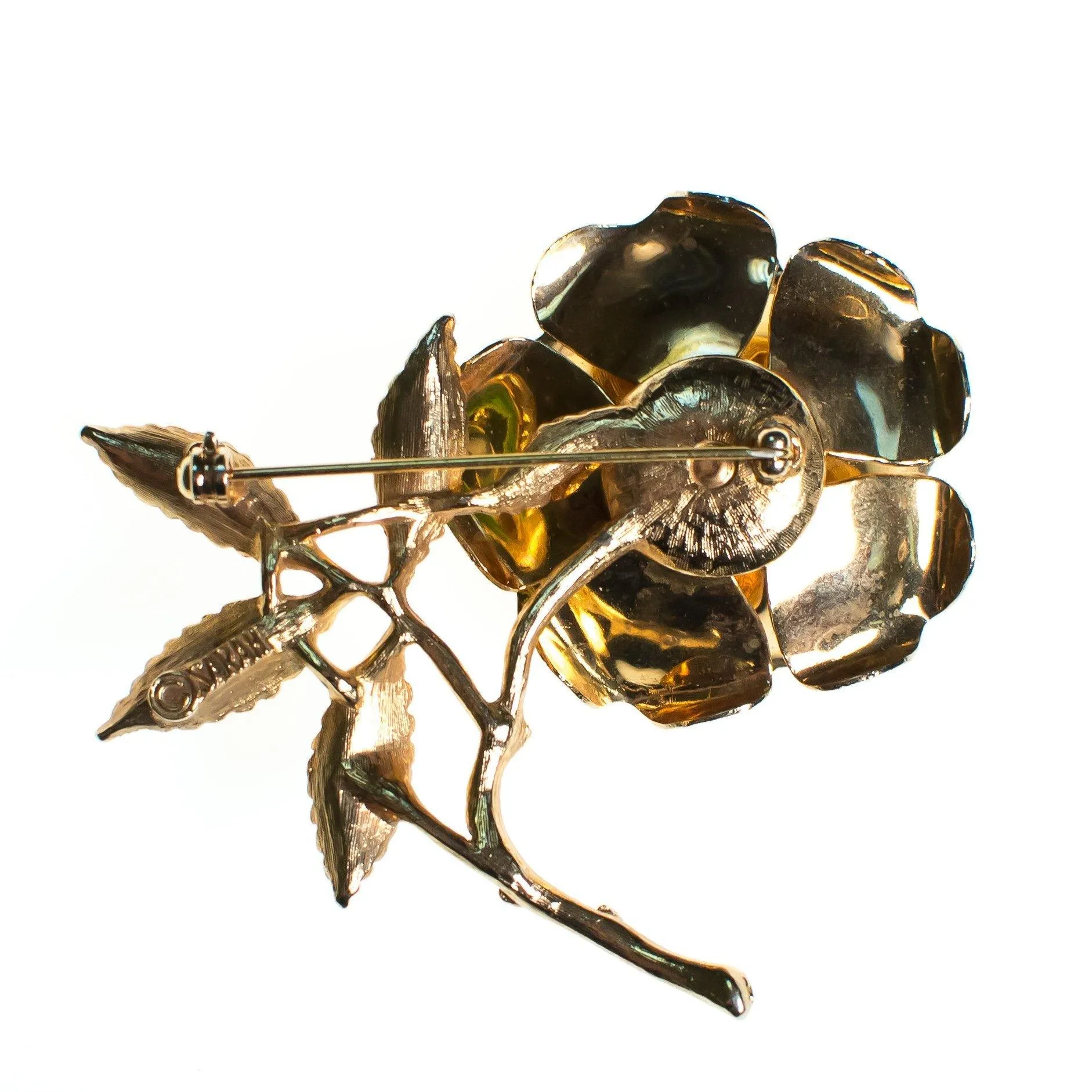 Vintage Sarah Coventry Flower Brooch, Amber Brown Rhinestone Center