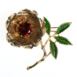 Vintage Sarah Coventry Flower Brooch, Amber Brown Rhinestone Center