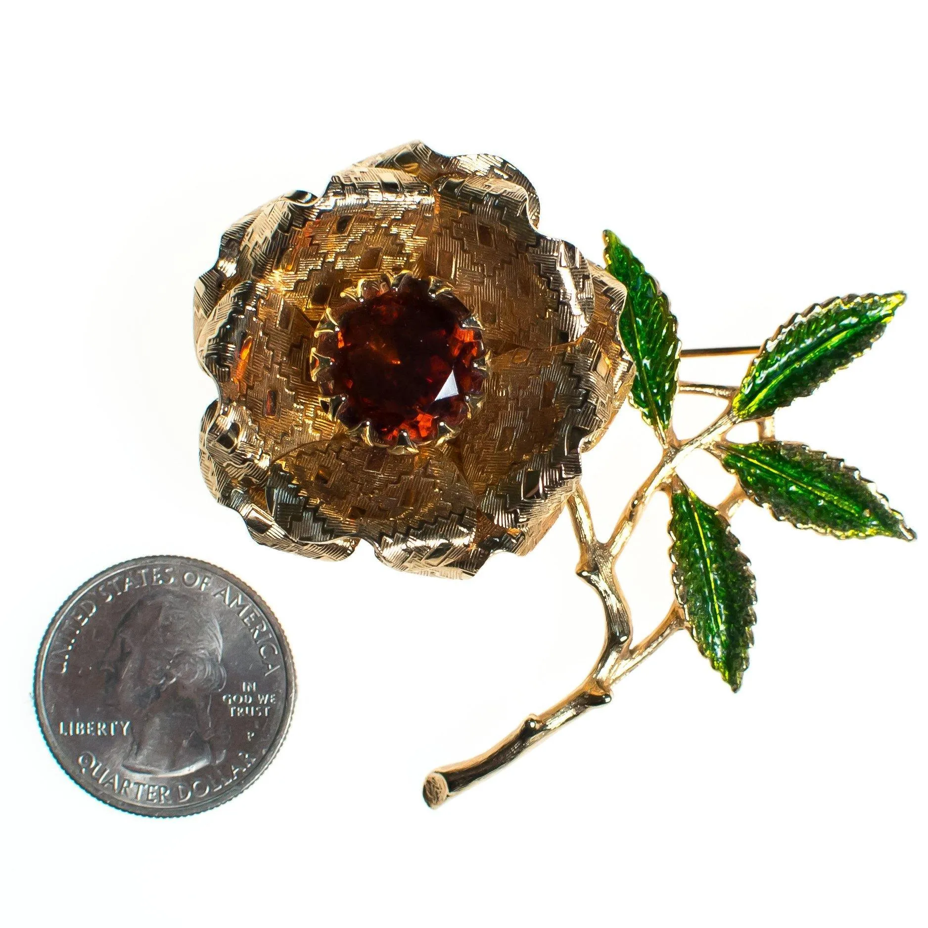 Vintage Sarah Coventry Flower Brooch, Amber Brown Rhinestone Center