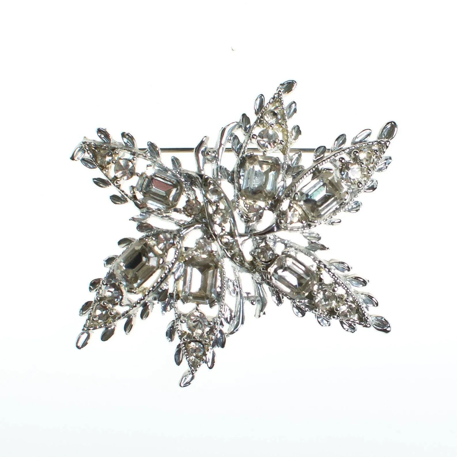 Vintage Silver Rhinestone Flower Brooch, Starburst Style