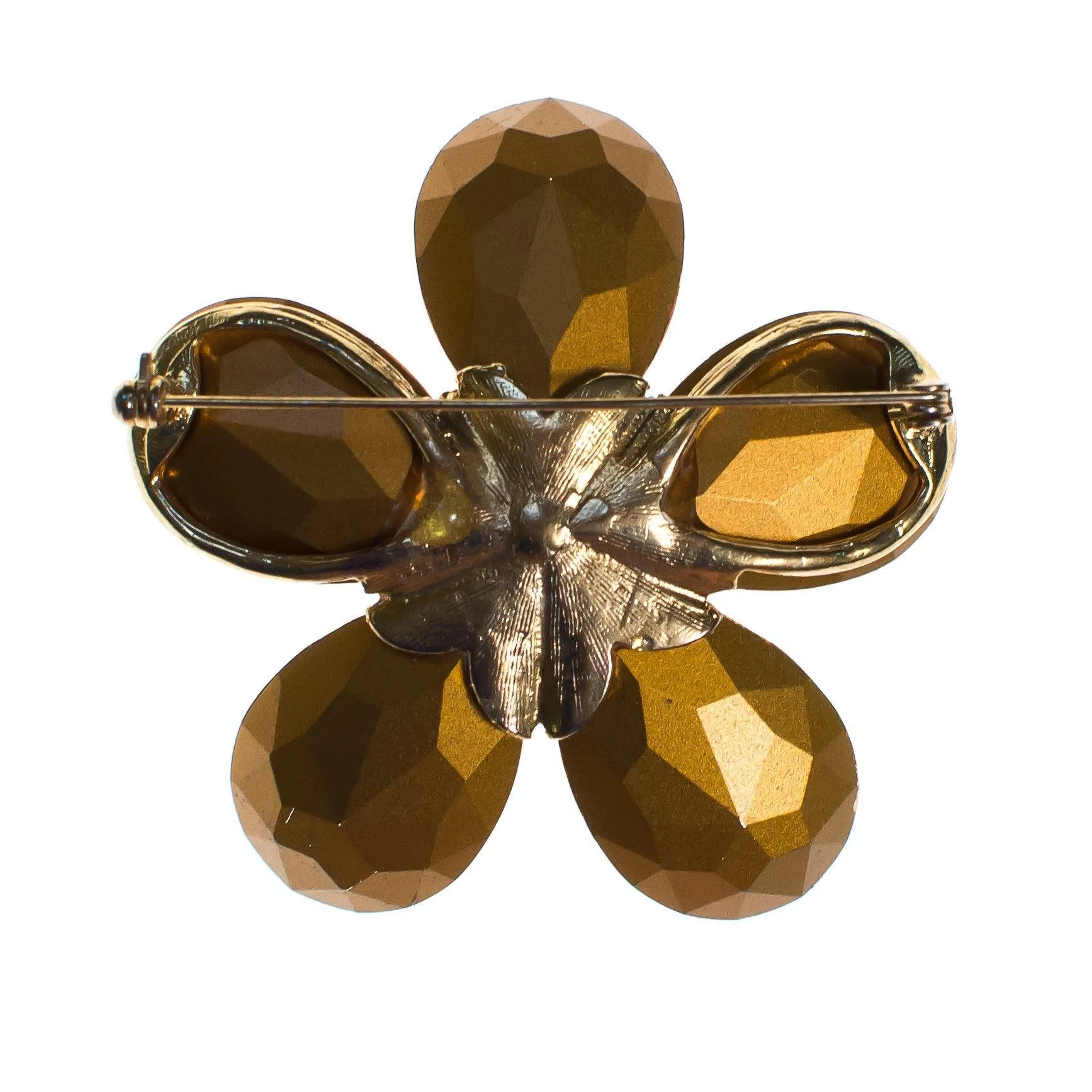 Vintage Smokey Topaz Crystal Flower Brooch