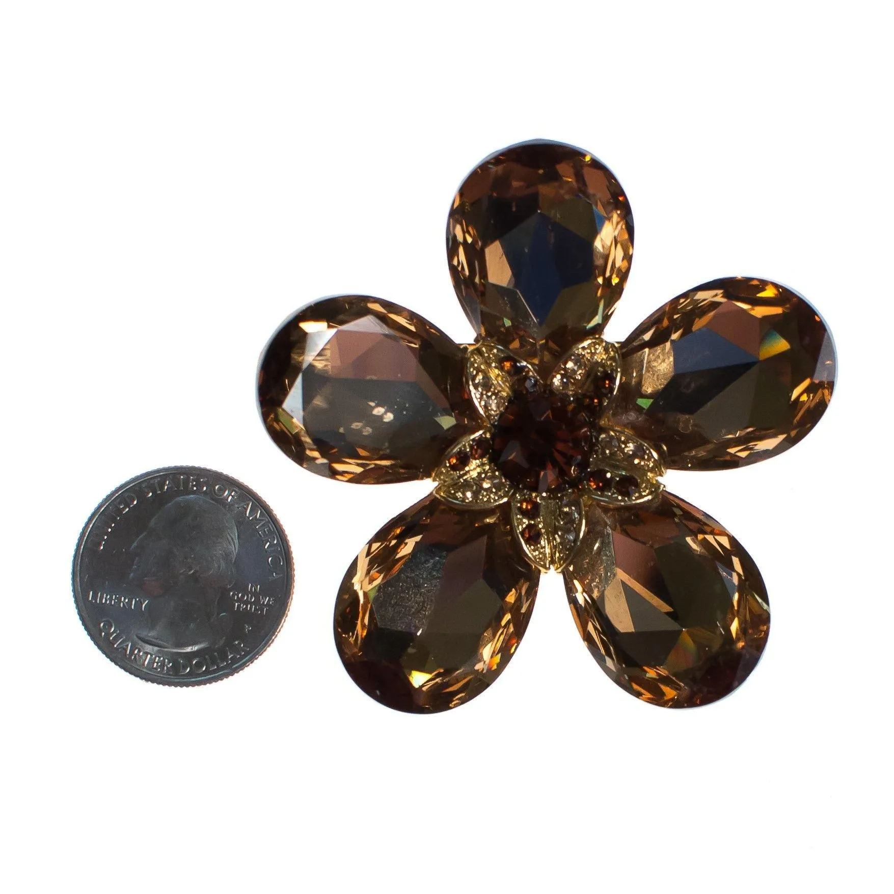 Vintage Smokey Topaz Crystal Flower Brooch