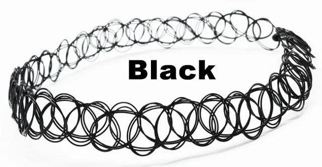 Vintage Stretchy Fishing Line Tattoo Choker Necklace For Women Gothic Rock Punk Grunge Henna Elastic Weave Collar Necklaces
